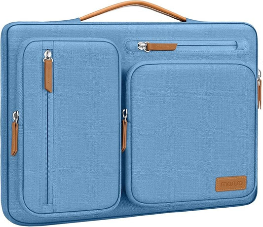 MOSISO 360 Protective Laptop Case 13.3 inch, 13-13.3 inch Laptop Sleeve Compatible with MacBook Air/Pro 13 / Pro 14,HP Dell Acer ASUS,Side Open Carrying Case with 4 Zipper Pockets&Handle, Sky Blue
