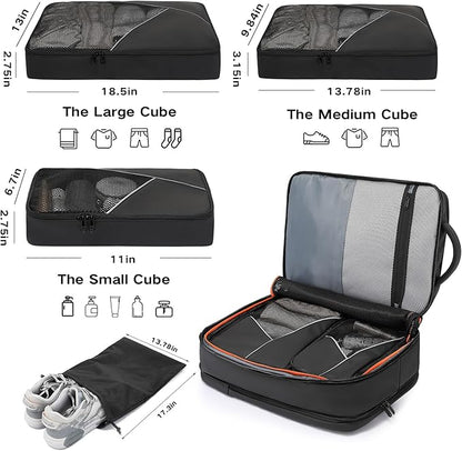 50L Carry on Travel Backpack, Expandable Airline Approved Backpacks with 3 Packing Cubes Fit 17.3 inch Laptop Suitcase backpack for Men Women(Black)