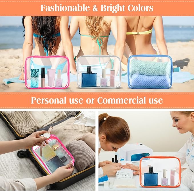 Cunno 60 Pcs Clear Toiletry Bag TSA Approved Cosmetic Bag Bulk Makeup Bag Travel Carry Airport Airline Compliant Bag for Women Men Summer Vacation Salon Mother Gift(Vivid Color)