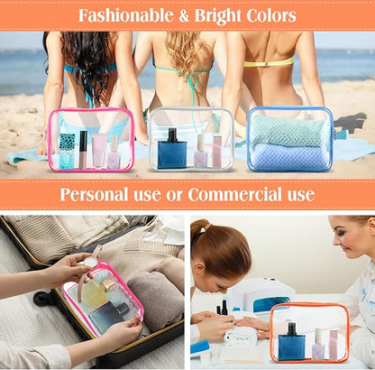 Cunno 60 Pcs Clear Toiletry Bag TSA Approved Cosmetic Bag Bulk Makeup Bag Travel Carry Airport Airline Compliant Bag for Women Men Summer Vacation Salon Mother Gift(Vivid Color)