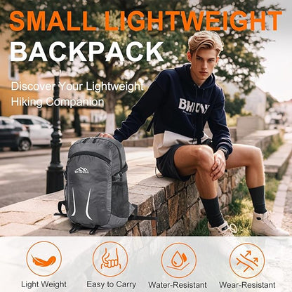 Small Hiking Backpack 35L Travel Lightweight Hiking Packable Daypack Water-Resistant Foldable Backpacks for Women Men Camping (Grey)