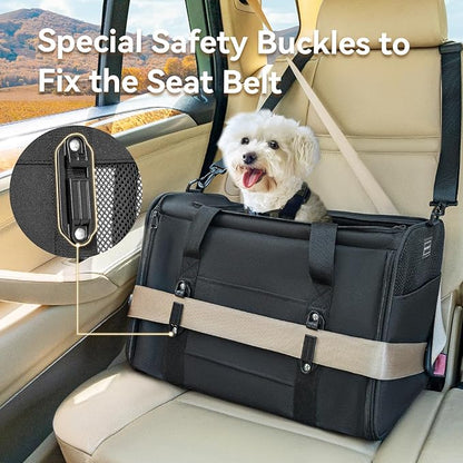 PETSFIT Cat Car Carrier for Medium Cats Dogs, 19"x12"x12" Small Dog Carrier, with Patent Safety Buckles and Escape-Proof Zipper - Safeguarding Car Travel, Vet Visit, Outdoor