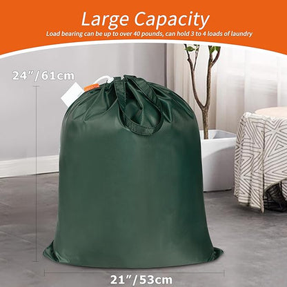 Polecasa Small Heavy Duty Laundry Bag with 130gsm Tear Resistant Fabric and Handles, Easy to Carry Durable Dirty Clothes Drawstring Bag, Perfect for College Dorm, Travel 21”x24”, Green