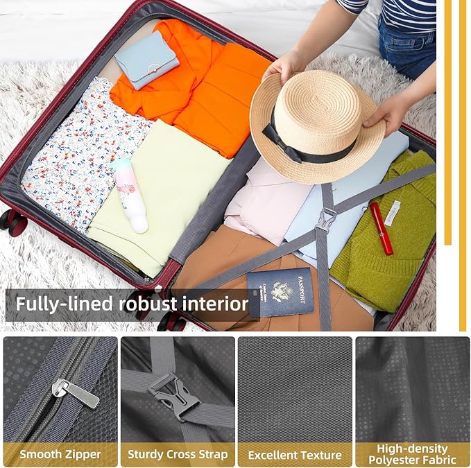 LARVENDER Carry On Luggage 22x14x9 Airline Approved, 20 Inch Hardshell & Lightweight PP Travel Carry On Suitcase for Women with Spinner Wheels TSA Lock, Maroon