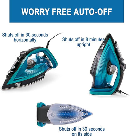 T-Fal Ultraglide Steam Iron for Clothes Durilium Soleplate, Precision Tip, Anti-Drip, Auto-Off 1800 Watts Ironing, Steaming FV5841U0