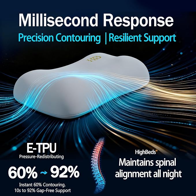 Cervical Neck Pillow for Neck Pain Relief- Memory Foam Pillow for Side and Back Sleepers, BASF Support with Ergonomic Pillow