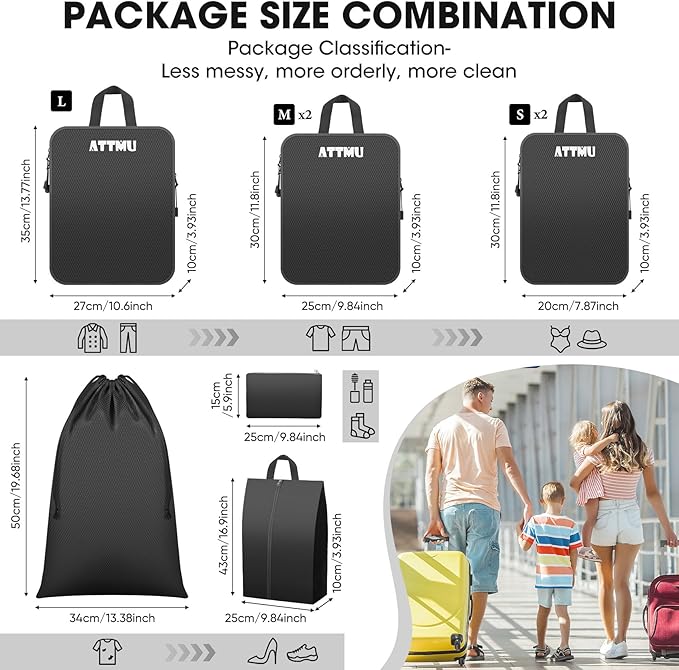 8 Set Compression Packing Cubes for Travel, Expandable Compression Cubes for Suitcases, Lightweight Suitcase Organizer with Shoes & Laundry Bags, Travel Accessories for Men Women