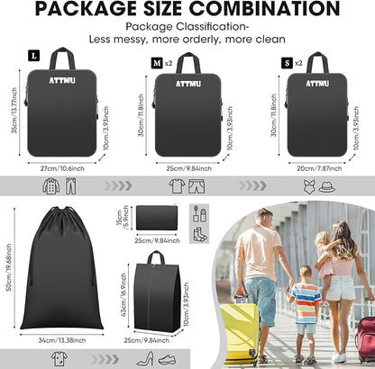 8 Set Compression Packing Cubes for Travel, Expandable Compression Cubes for Suitcases, Lightweight Suitcase Organizer with Shoes & Laundry Bags, Travel Accessories for Men Women