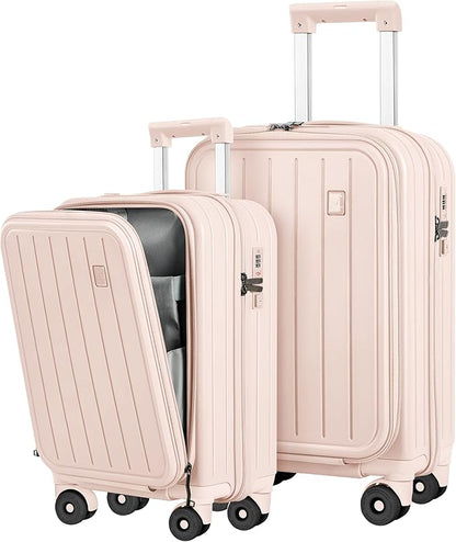 Luggage Sets 2 Piece Top Opening PC Hardside Suitcase with Spinner Wheel TSA Luggage(pink)