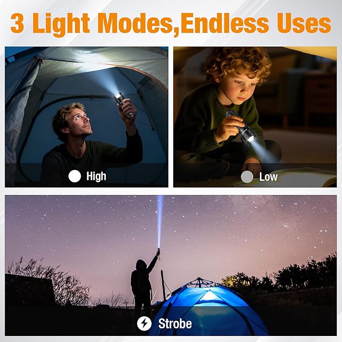 EverBrite Mini Flashlight, Zoomable LED Flash Light, 3 Modes, 3AAA Batteries Included, Handheld Small Flashlight for Camping, Emergency, Home – Black, Christmas Gifts