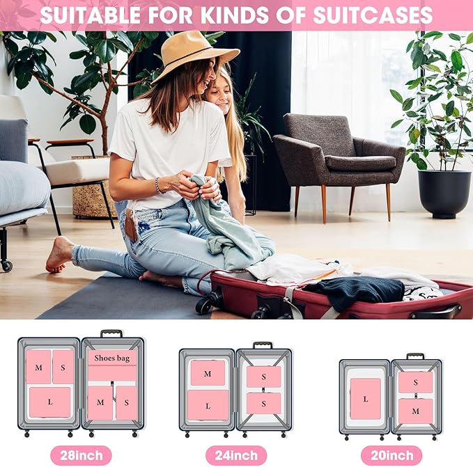 8 Set Compression Packing Cubes for Travel, Expandable Compression Cubes for Suitcases, Lightweight Suitcase Organizer with Shoes & Laundry Bags, Travel Accessories for Men Women