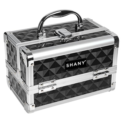 SHANY Chic Makeup Train Case Cosmetic Box Portable Makeup Case Cosmetics Beauty Organizer Jewelry storage with Locks, Multi trays Makeup Storage Box with Makeup Mirror - Black