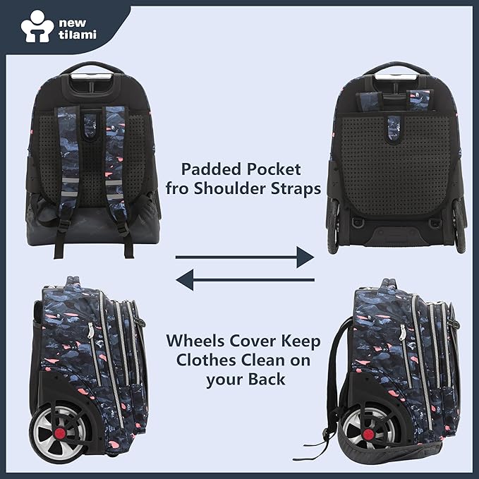 NEW TILAMI 20" Rolling Backpack for Teens Adults, Climbing Stairs Waterproof Backpack with Wheels for School Business Trave Camping with Laptop Compartment, Fit 17 Inch Laptop, Grey Doodle