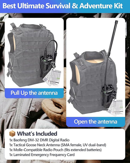 BAOFENG DMR DM-32UV Radio 10W Digital Two-Way Radio Walkie Talkie with GPS APRS NOAA Alerts Handheld ham & Complete Kit (Tactical Antenna Carry Case Programming Cable Emergency Card) for Adults