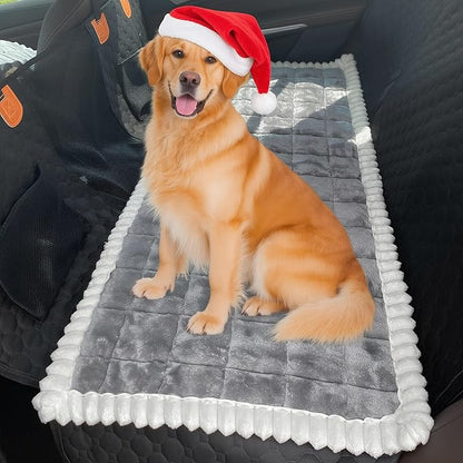 Dog Car Seat Cover for Back Seat, Dog Bed for Car, Fit for Backseat Extenders, Car Seat Protector, Nonslip Soft Durable for Cars Trucks and SUVs (Dark Gray and White, 24.8"*54")