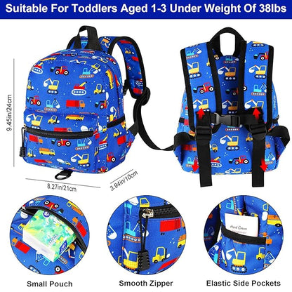 Accmor Toddler Backpack Leash with Anti Lost Wrist Link, Cute Mini Child Walking Harnesses Keep Kids Close Back Pack Rope Tether Rein for Baby Boys (Blue/Excavator)