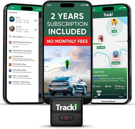 Tracki GPS Tracker for Vehicles, Car, Kids. Subscription Needed. US-Made Tech. 4G LTE GPS Tracking Device. Unlimited Distance, US & Worldwide. Small (Tracker) (Tracker 2 Years Subscription Incl.)