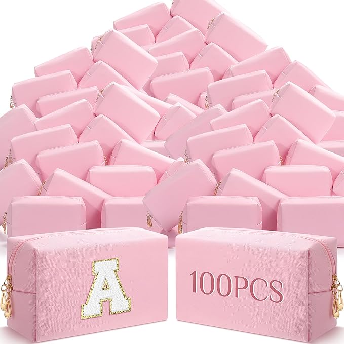 Cunno 100 Pcs Makeup Bags Bulk PU Leather Cosmetic Pouch Christmas Small Pouch Bag DIY Toiletry Bags Preppy Aesthetic Travel Storage Organizer for Women Travel Christmas Party Gift(Pink)