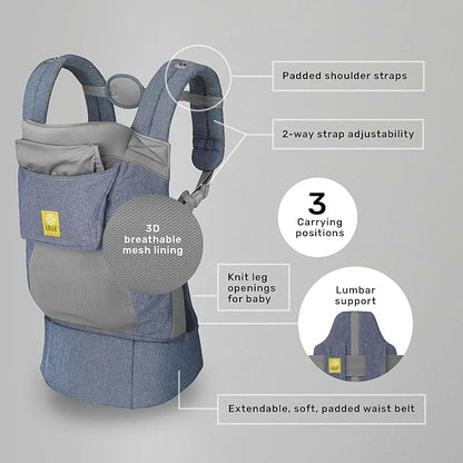 LÍLLÉbaby 3-in-1 Ergonomic CarryOn Airflow Toddler Carrier with Lumbar Support & Breathable Mesh Lining (25-60 lbs), Supportive & Comfortable, Multi-Position Carrying for Hiking & Travel (Chambray)