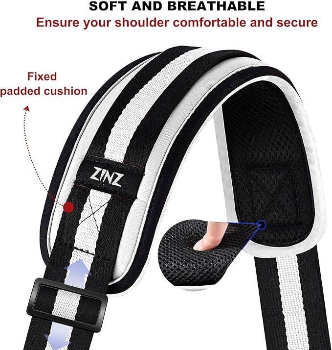 ZINZ 60" Universal Bag Strap with Ultra-Thick Fixed Breathable Pad Adjustable Heavy-Duty Shoulder Strap for Laptop Bag Crossbody Luggage Gym Bag Camera Bag and More -TW01B03