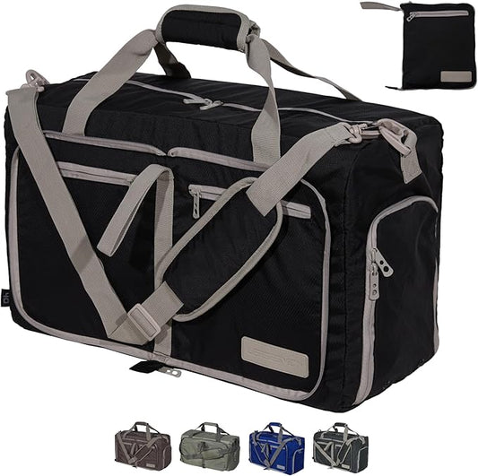LEGEND 40L Foldable Duffle Bag for Travel - Packable Duffle Bags w/Shoe Compartment - Tear Resistant Collapsible Duffel Bags for Traveling - Lightweight Folding Duffel Bag for Men & Women -Black