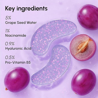 MAREE Violet Eye Gels - Marine Collagen Under Eye Patches for Puffy Eyes - Undereye Mask Patches for Women - Moisturizing Gel Eye Masks with Grape Water - Gel Pads