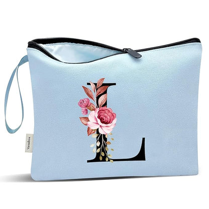 Vavabox A-Z Personalized Makeup Bag, Birthday Gifts for Women Mom, Gifts for Best Friend, Bride Bridesmaid Cosmetic bag (L, Blue)