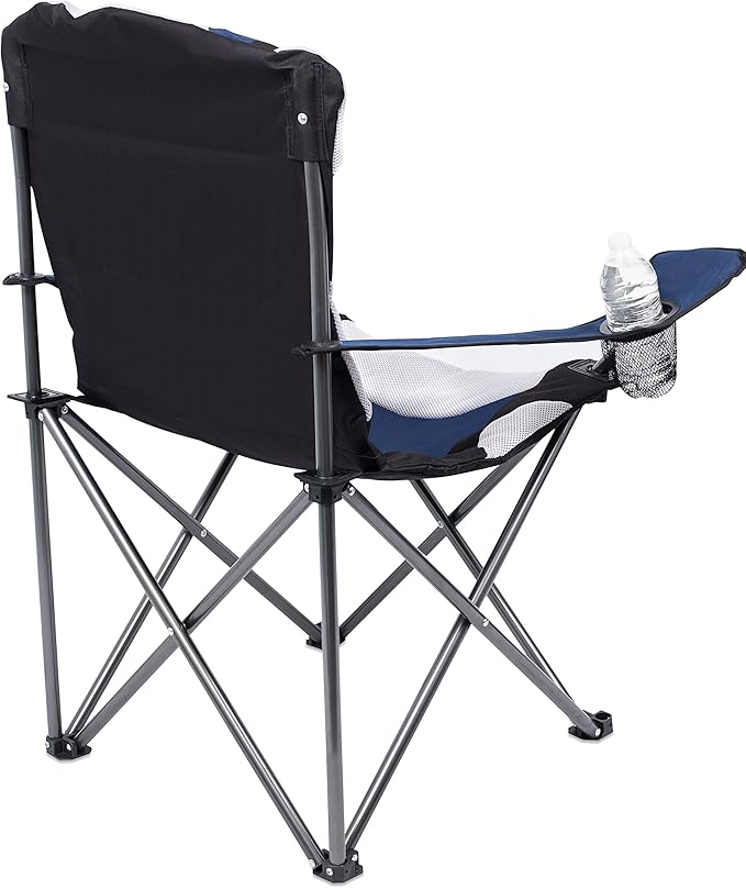 Internet's Best 2 Pack Padded Camping Folding Chair | Outdoor | Navy Blue | Sports | Cup Holder | Comfortable | Carry Bag | Beach | Quad