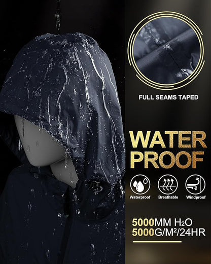 33,000ft Women's Waterproof Long Rain Coats Packable Rain Jacket with Hood Trench Coats Windbreaker