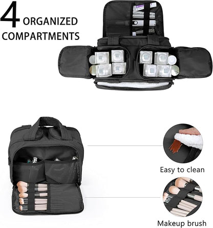 Travel Toiletry Bag for Women, Large Wide-open Puffy Cosmetic Makeup Bag with Wet-Dry Separation, Multi-Pocket Organizer with Carry Handle for Toiletries, Cosmetics, Essentials, Black