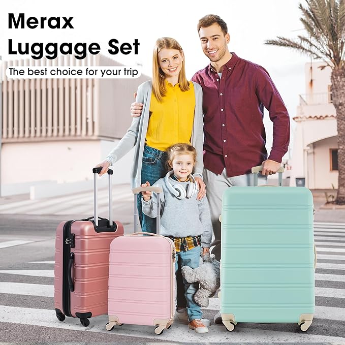 Merax Luggage Sets 2 Piece Suitcase Set 20/28 IN,Carry on Luggage and Travel Bag TSA Lock Expandable,Hard Case Luggage with Spinner Wheels,White Pink