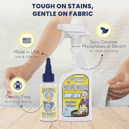 Grandma's Secret Spot Remover - Chlorine, Bleach and Toxin-Free Stain Remover - Stain Remover for Clothes - Fabric Stain Remover Removes Oil, Paint, Blood and Pet Stains – 2 Ounce
