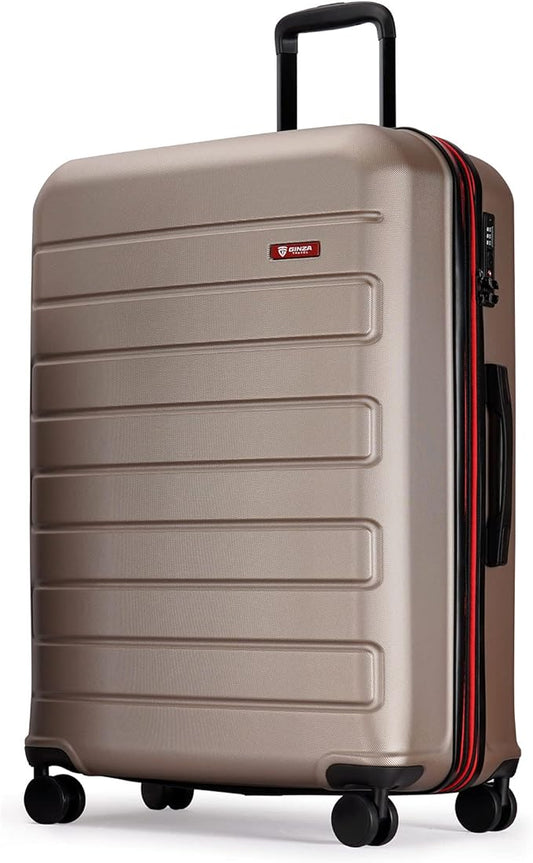GinzaTravel ABS Luggage with TSA Locks,Large 28-Inch Expandable, and Friction-Resistant in Champagne Spinner Suitcases