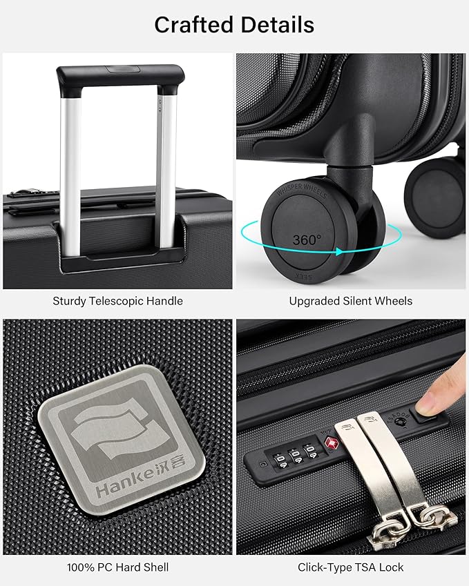 Hanke Hardside Expandable Large Checked Luggage, 28 Inch Top Opening Trunk Luggages with Spinner Wheels, All-PC Hard Shell Suitcase, Lightweight TSA Approved (Jet Black, 120L)