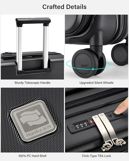 Hanke Hardside Expandable Large Checked Luggage, 28 Inch Top Opening Trunk Luggages with Spinner Wheels, All-PC Hard Shell Suitcase, Lightweight TSA Approved (Jet Black, 120L)