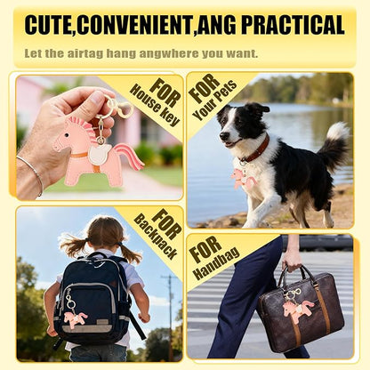 Leather Keychain for Airtag, Cute Protective Keychain Holder Compatible with Apple Air Tag,GPS Item Tracker Case Cover for Keys,Bags,Pets,Luggage(Horse)