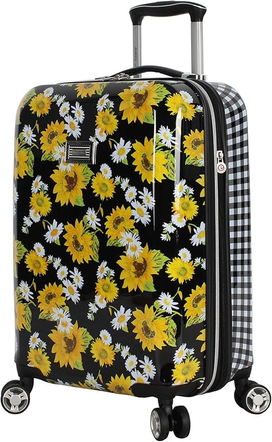 Betsey Johnson Designer 20 Inch Carry On - Expandable (ABS + PC) Hardside Luggage - Lightweight Durable Suitcase With 8-Rolling Spinner Wheels for Women (Sunflower)