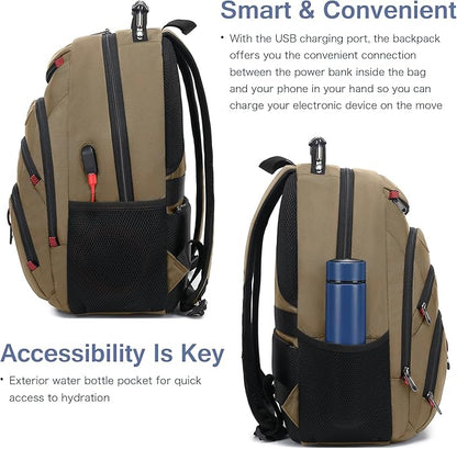 Boavan Laptop Backpack for men, 15.6 inch Laptop Bag with USB Port, Waterproof Travel Work Backpack Purse, Anti-Theft Teacher Nurse Doctor Casual Bookbags Office Business backpack，Khaki