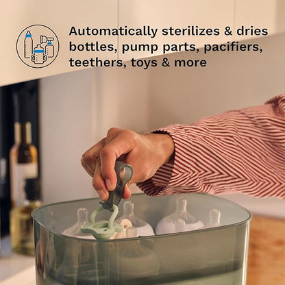Baby Brezza Bottle Sterilizer and Dryer Advanced – 33% Faster - Largest Capacity Steam Sanitizer - Universal Sterilization Machine for All Bottles + Pump Parts - HEPA Air Filter, Charcoal