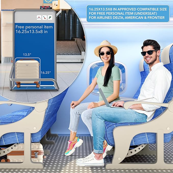Flight Knight Carry On Suitcase 16.25x13.5x8 Hardside TSA Lock & USB Port Lightweight Luggage Silent Double Spinner Wheels Maximum Underseat Carry-On Bag For Virgin & South West Approved Airlines