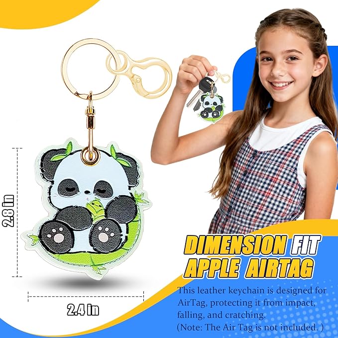 Leather Keychain for Airtag, Cute Protective Keychain Holder Compatible with Apple Air Tag,GPS Item Tracker Case Cover for Keys,Bags,Pets,Luggage(Panda)