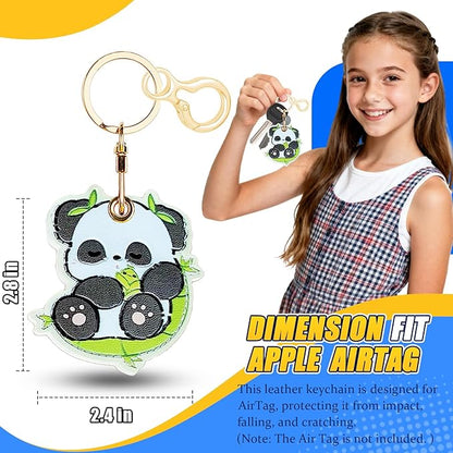 Leather Keychain for Airtag, Cute Protective Keychain Holder Compatible with Apple Air Tag,GPS Item Tracker Case Cover for Keys,Bags,Pets,Luggage(Panda)