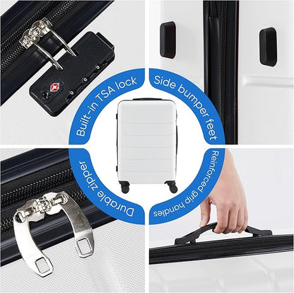 OLIXIS 3-Piece Luggage Set, 20/24/28 Inch Hardside Suitcases with Spinner Wheels, Lightweight ABS Hard Shell Travel Luggage, TSA Approved Lock, Expandable Carry-On & Checked Luggage–White