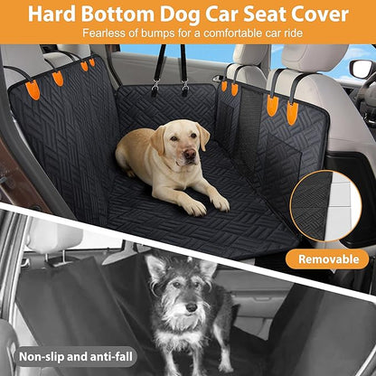 Hard Bottom Dog Car Seat Cover for Back Seat, Scratch-Resistant Heavy-Duty Extended Dog Car Seat Cover, Waterproof Car Hammock with Breathable Mesh (Black, Large)