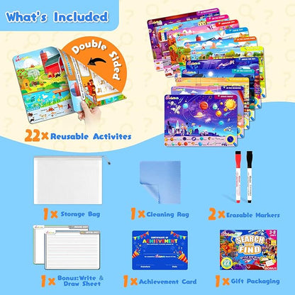 Search and Find Game Books - Preschool Learning Activities for Kids Age 3-8, Travel Games for or Road Trip Car Airplane, Educational Seek Activity Birthday Gifts for Boys and Girls