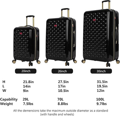 Betsey Johnson Luggage Hardside 3 Piece Set Suitcase With Spinner Wheels (20" 26" 30") (One Size, Heart to Heart Black)