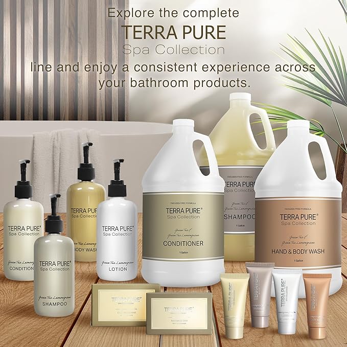 Terra Pure Spa Collection 1 Liter Hand Wash Refill Bag For Soap Dispensers | Bulk Toiletries for Vacation Rentals, and Home Bathroom Showers | Green Tea Lemongrass | Single