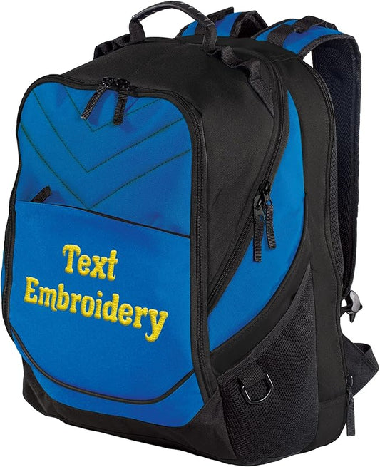 TEEAMORE Custom Travel Laptop Backpack Add Your Embroidered Text Computer Water Resistant Bag Shock Blue Black