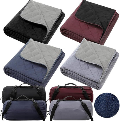 Tranqun 4 Pcs Large Outdoor Blanket 78'' x 55'' Quilted Windproof Waterproof Fleece Sandproof Stadium Foldable Warm Blanket for Camping Picnic Sporting Events Cold Weather (Classic Color)