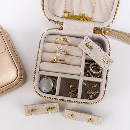 Angelina's Palace Personalized Jewelry Case with Name Engraved,Custom Leather Travel Jewelry Organizer Box for Rings,Earrings,Necklaces,Birthday Bridesmaid Gift For Women